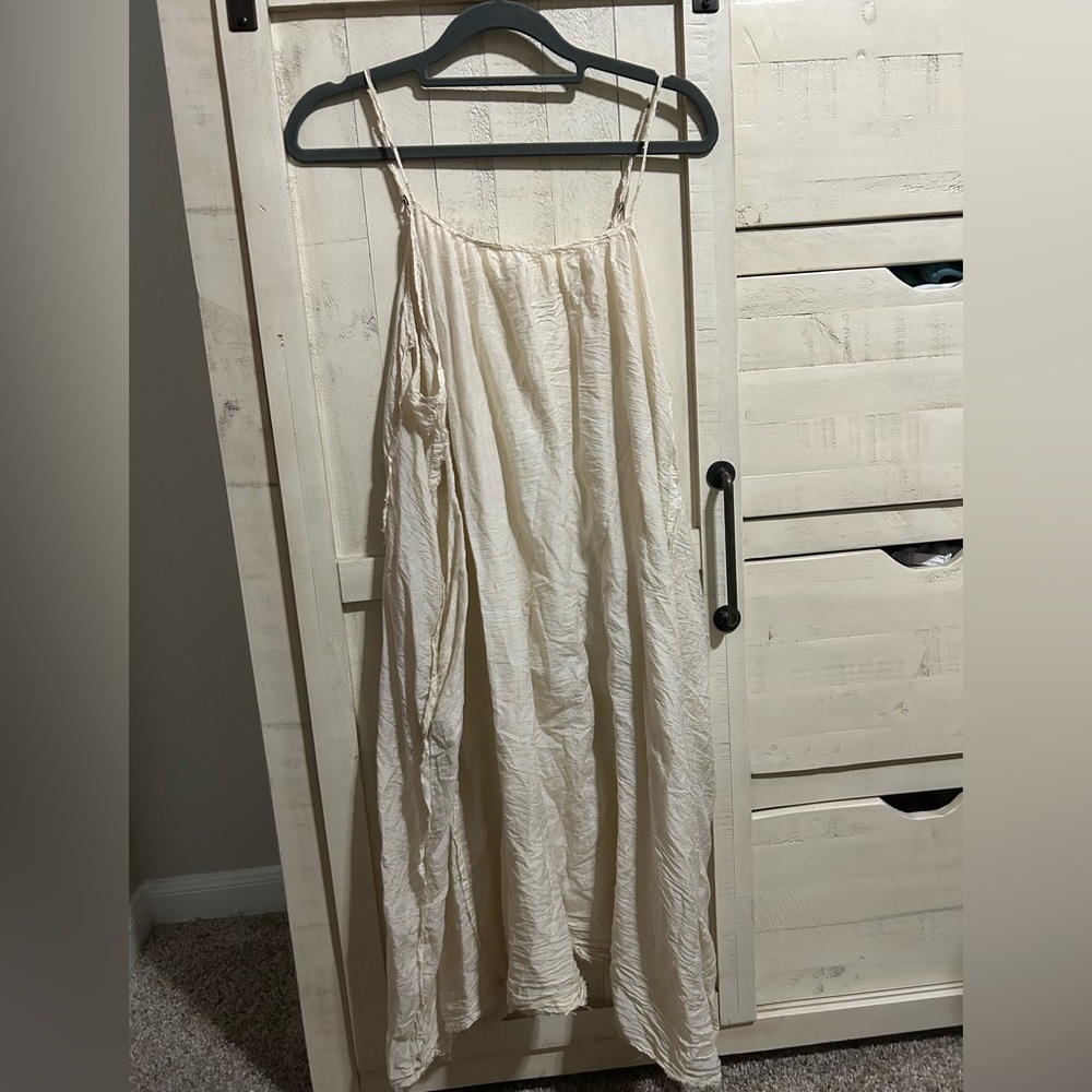 Magnolia Pearl White Cotton Layering Slip Dress with POCKETS